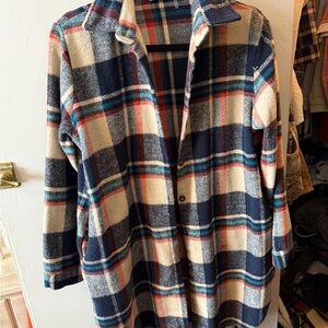 ADORA Navy and Cream Plaid Coat